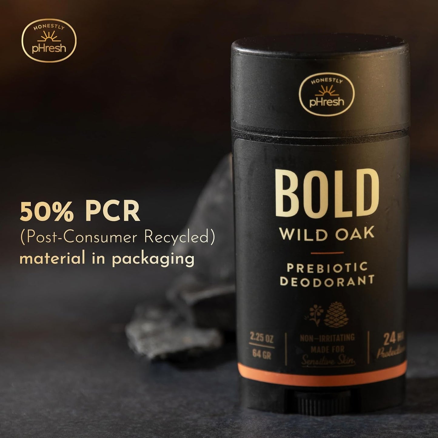 Prebiotic Natural Deodorant for Men - Aluminum & Baking Soda Free | 24-Hour Odor Protection, Bold Wild Oak Scent, 2.5 oz