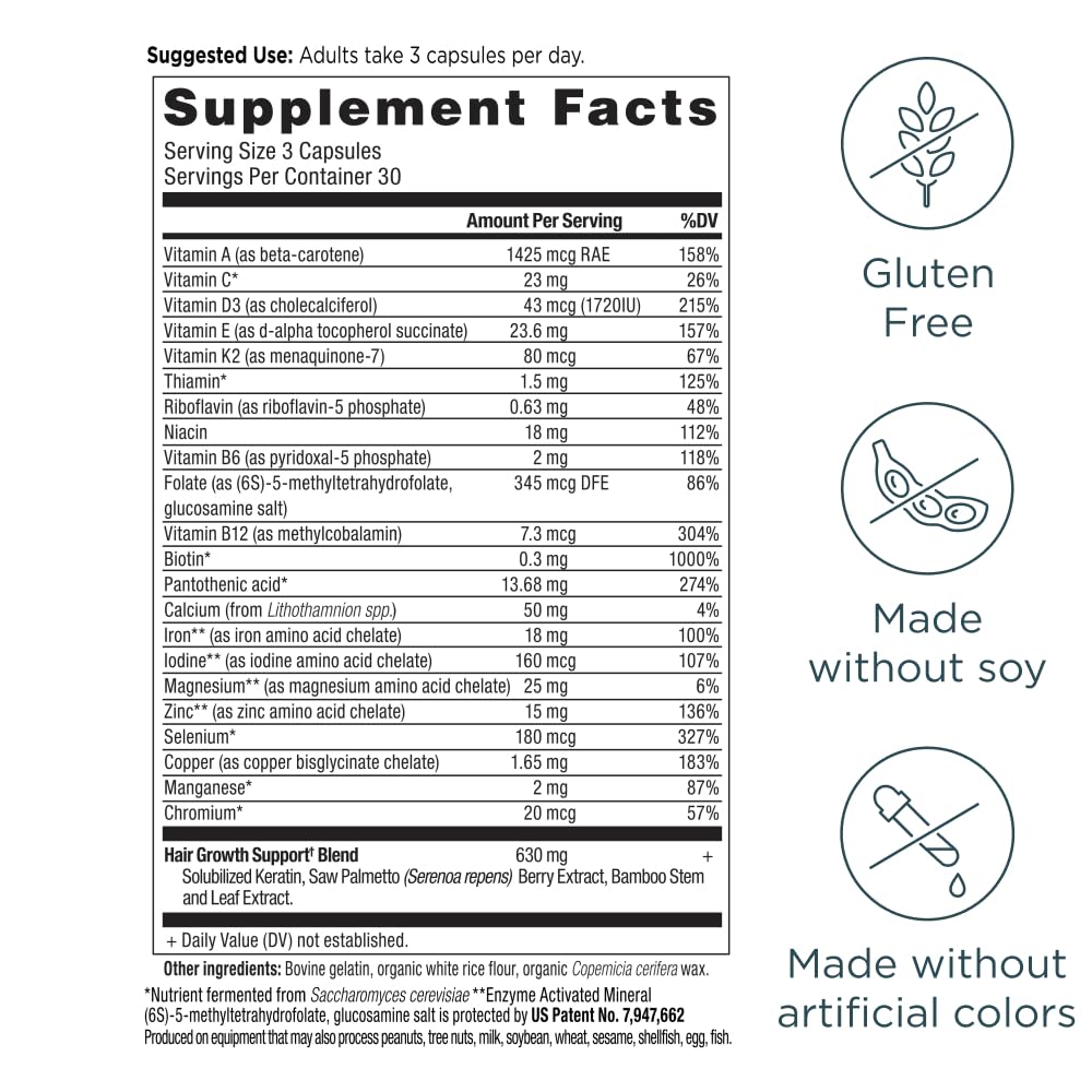 Ancient Nutrition Hair Growth Multivitamin – Supports Thicker Hair, Less Shedding, Smoother Skin & Stronger Nails – with Solubilized Keratin, Powered by Peptides, 22 Vitamins & Minerals – 30 Servings
