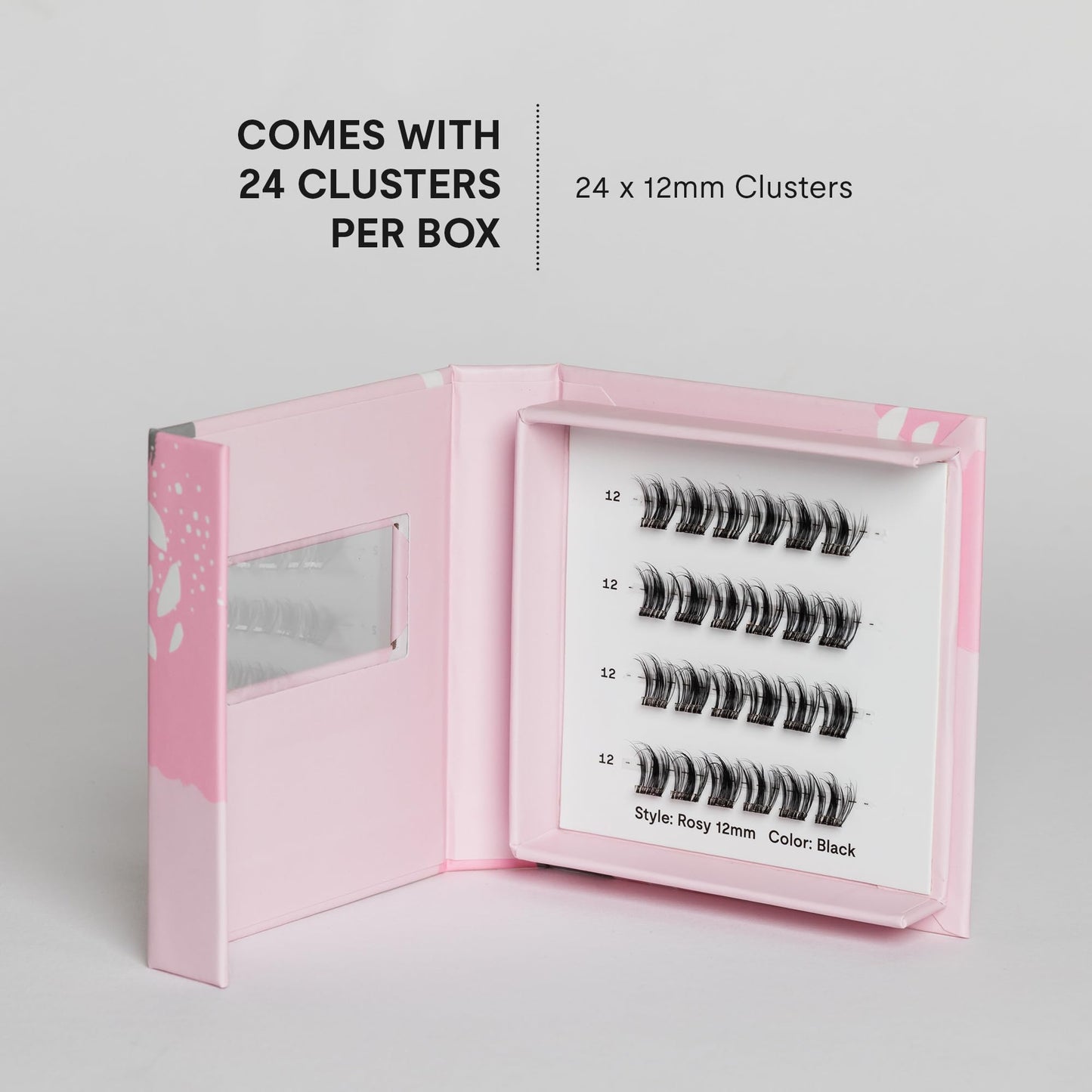 Silly George Single-Size Pop-On Lashes - DIY 1-Step Pre-Glued Faux Eyelash Cluster Kit, Natural Look Extensions, Pack of 24 Individual Clusters, Black - Rosy, 12mm