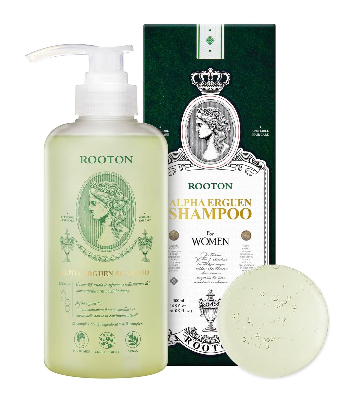 ROOTON Alpha Erguen Hair Loss Shampoo for Women, Vegan Scalp Care Shampoo for Thinning Hair, Weak Hair & Hair Shedding, Pregnancy Safe Formula & Postpartum Hair Care, 500ml / 16.9 fl oz