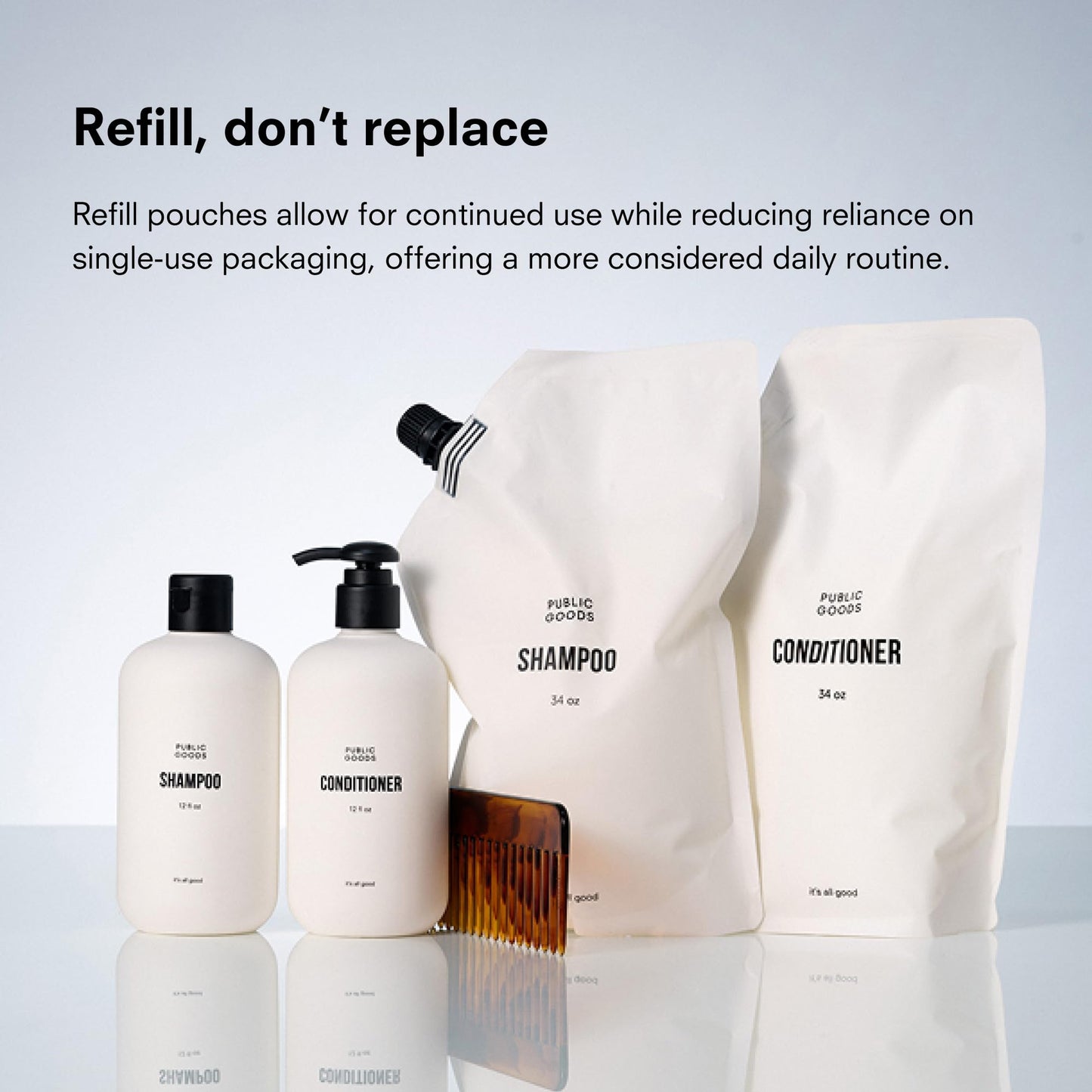 Public Goods Shampoo for Women & Men | Natural Gentle Shampoo to Cleanse & Nourish All Hair Types | Made with Organic Essential Oils | Sulfate & Paraben Free | Vegan | Made in Canada | 34 Fl Oz Refill