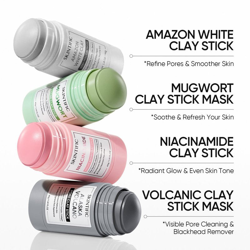 SKINTIFIC Mugwort Clay Stick Mask for Face, Redness Soothing & Breakout Control with Centella and Salicylic Acid, Gentle Exfoliating, Vegan Skincare, Wash-Off Facial Mud Mask