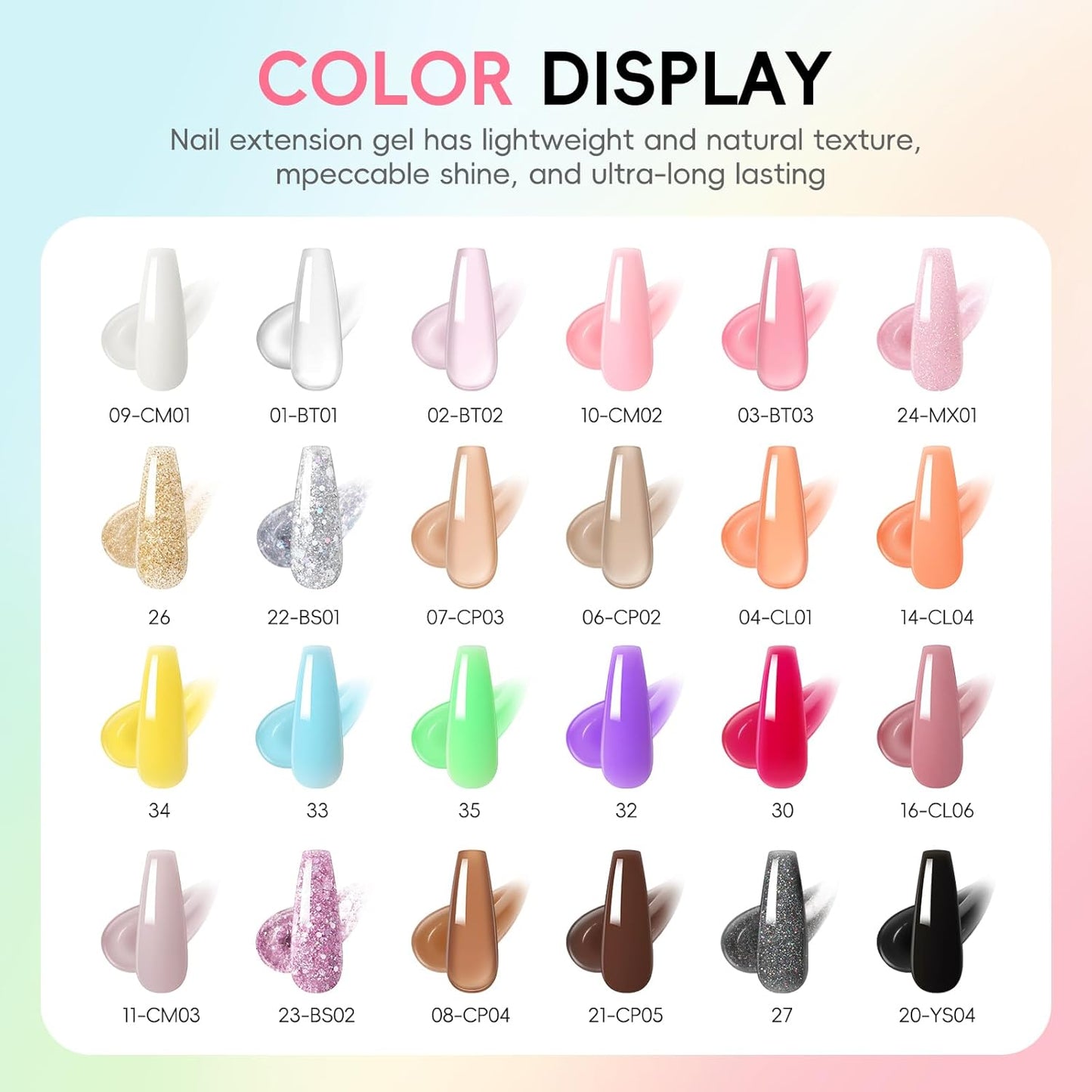 Poly Nail Gel Kit - 50Pcs UV Light Set with 24 Colors, 16ml Poly Extension Gel | DIY Nail Tools for Beginners