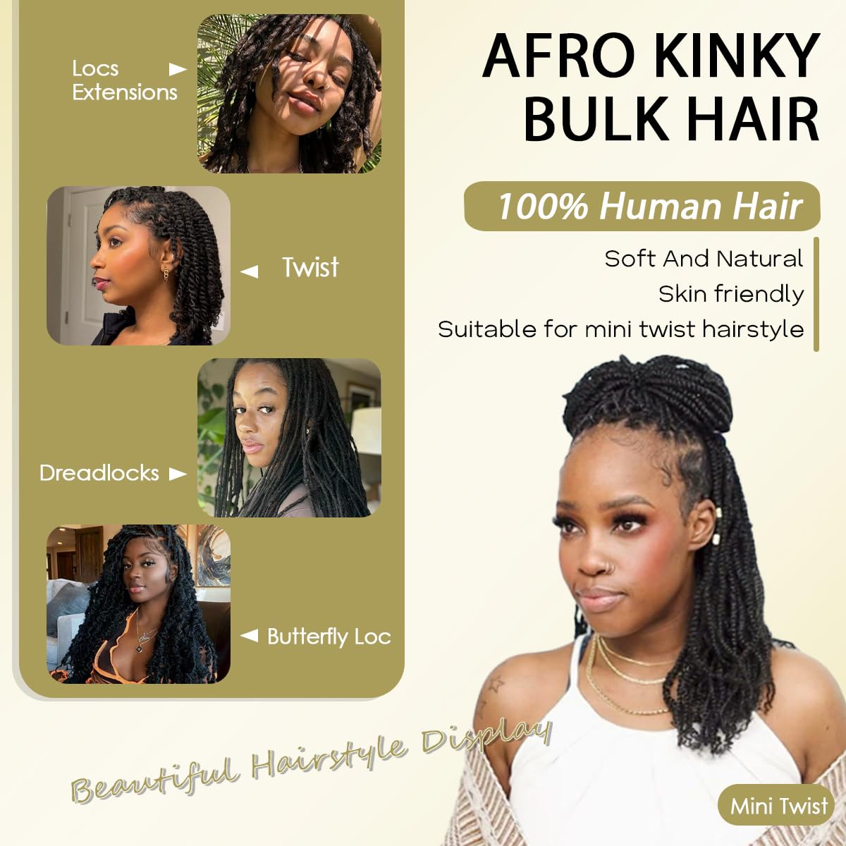 Afro Kinkys Bulk Human Hair for kinky curly Twist Human Braiding Hair For Micro Locs Extensions marley natural Black Color 12 inches 70g/pack