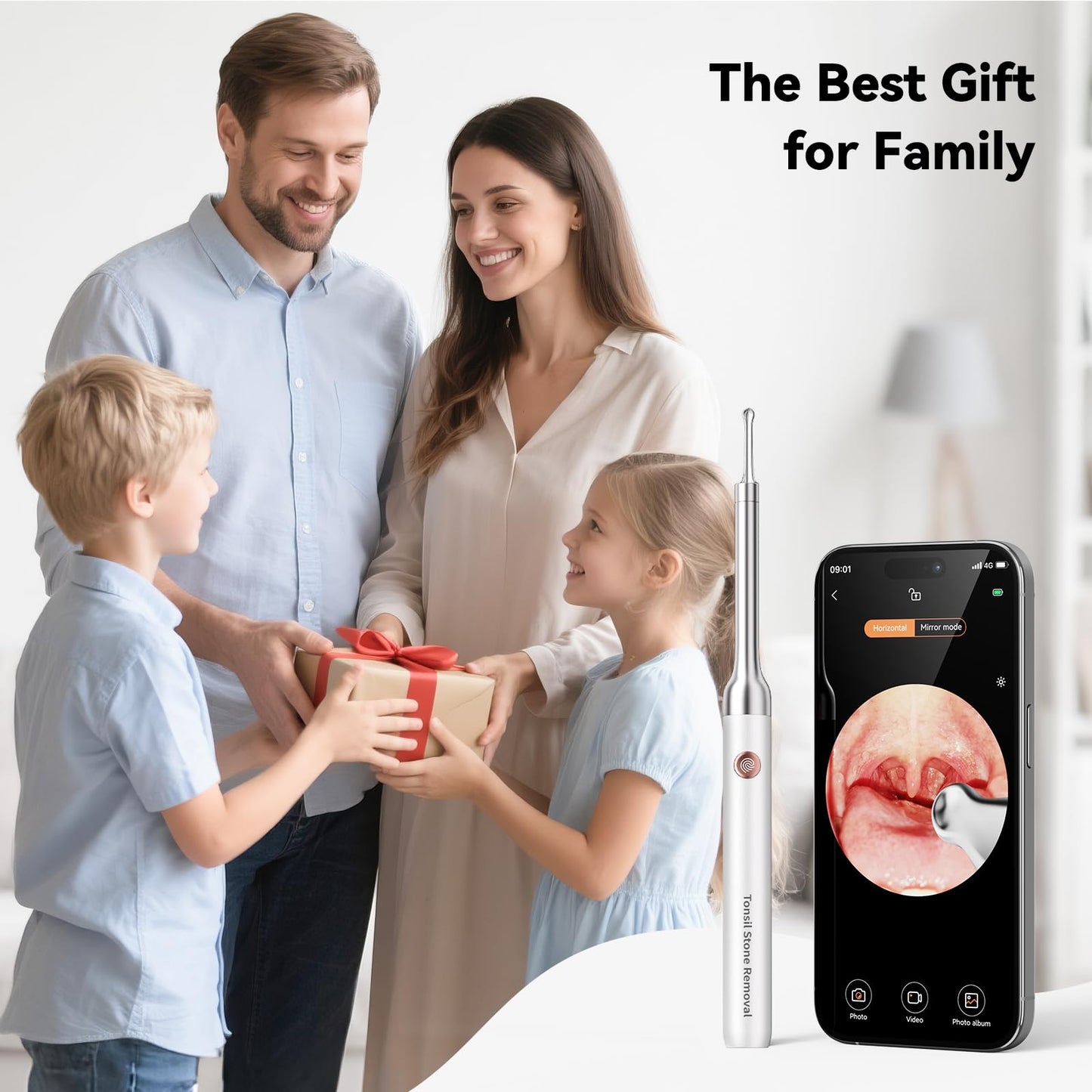Upgraded Tonsil Stone Remover with Camera, Visual Tonsil Stone Removal Kit with 6 LED Light, Tonsil Stone Removal Tool Camera with 1080P, 5 Head Attachments, for iOS & Android (White)
