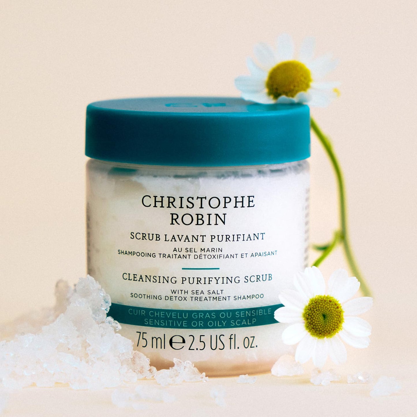 Christophe Robin Purifying Scalp Scrub with Sea Salt – Deep-Cleansing Detox Treatment for Oily Roots & Sensitive Scalps, Removes Build-Up & Soothes Irritation – 75ml