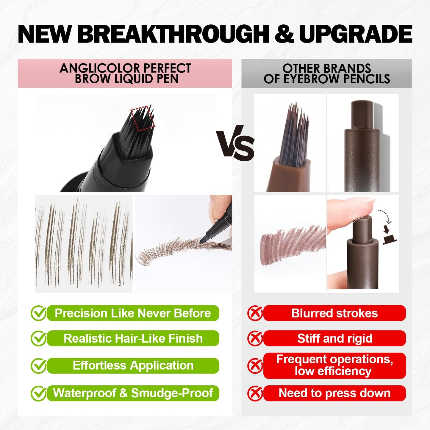 Anglicolor Microblading Eyebrow Pen, Liquid Eyebrow Pen, Square Angled Eyebrow Brush Natural Hair-Like Brow, Long-Lasting, Waterproof Eye brow Pencil for Women and Girls Makeup (03 Slate Brown)