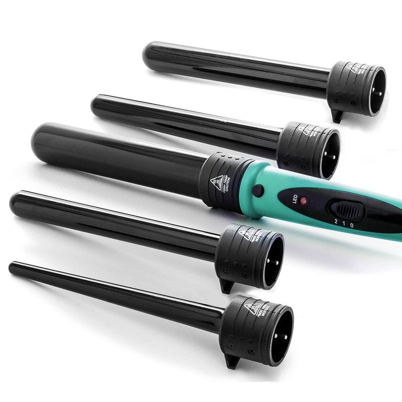 Professional Salon 8-Piece Flat & Curling Iron Set by Marquee Beauty, 5 Interchangeable Ceramic Tourmaline Barrels, Heat Protectant Glove