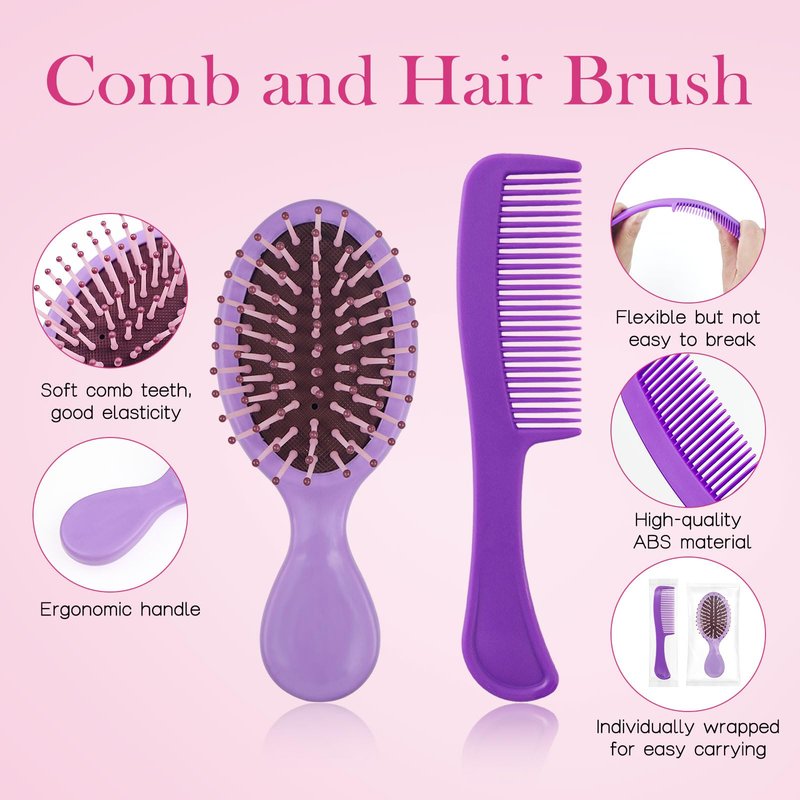 Bulk Hair Brush and Combs Set, Individually Wrapped Detangling Brushes for Wet & Dry Hair, Disposable Hairbrush for Women Men Travel Hotel Shelter Charity Supplies 5 Colors (5.5 inch, Count, 100)