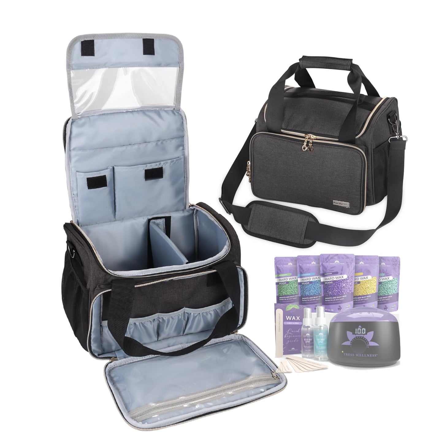 POCDUORG Universal Waxing Kit Carry Bag Compatible with Tress Wellness - Portable Organizer for Wax Warmer, Wax Beans, Pre & After Wax Sprays, and Accessories - Only Bag (Elegant Grey)