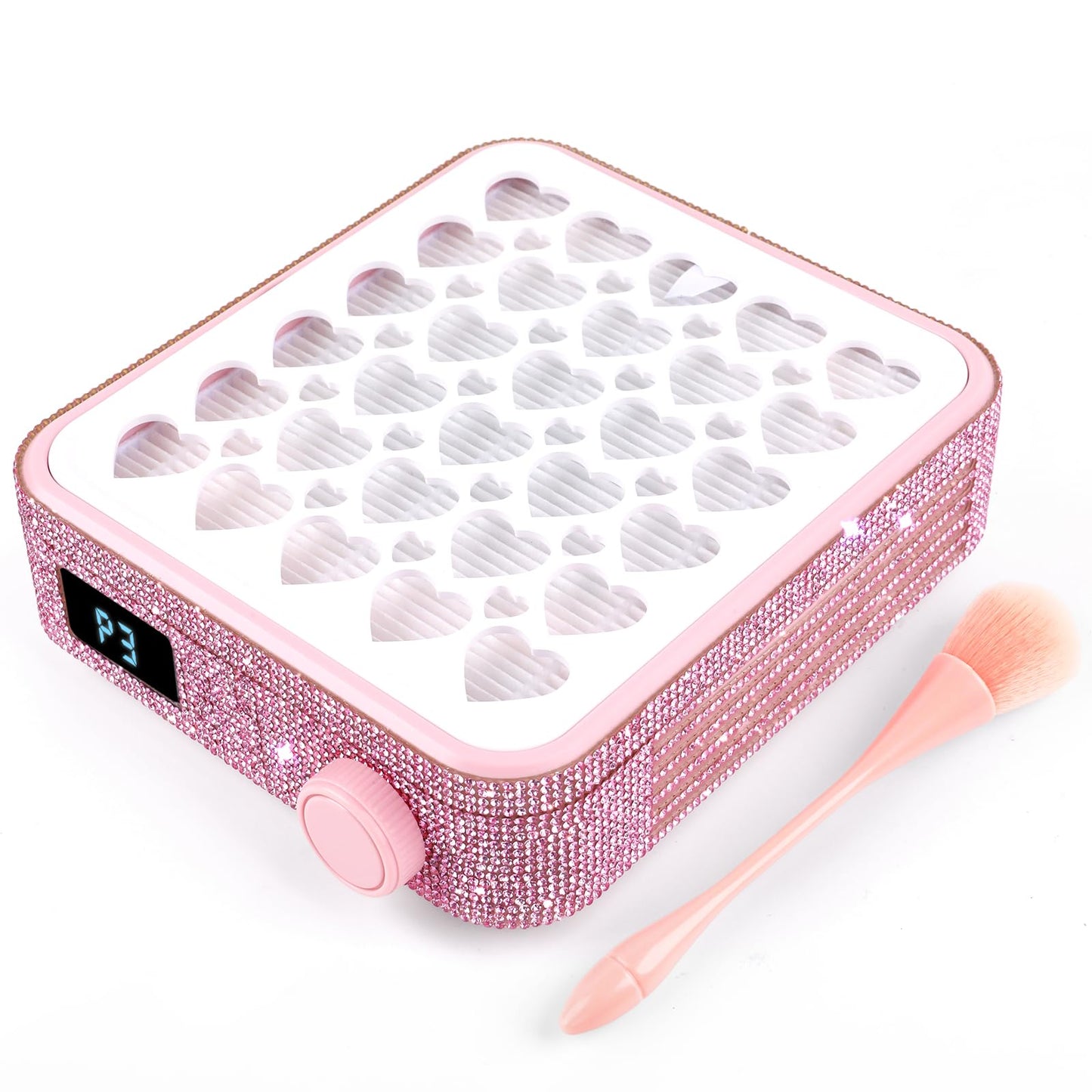 BQAN Portable Nail Dust Collector with 4200RPM Fan Pink Rhinestones