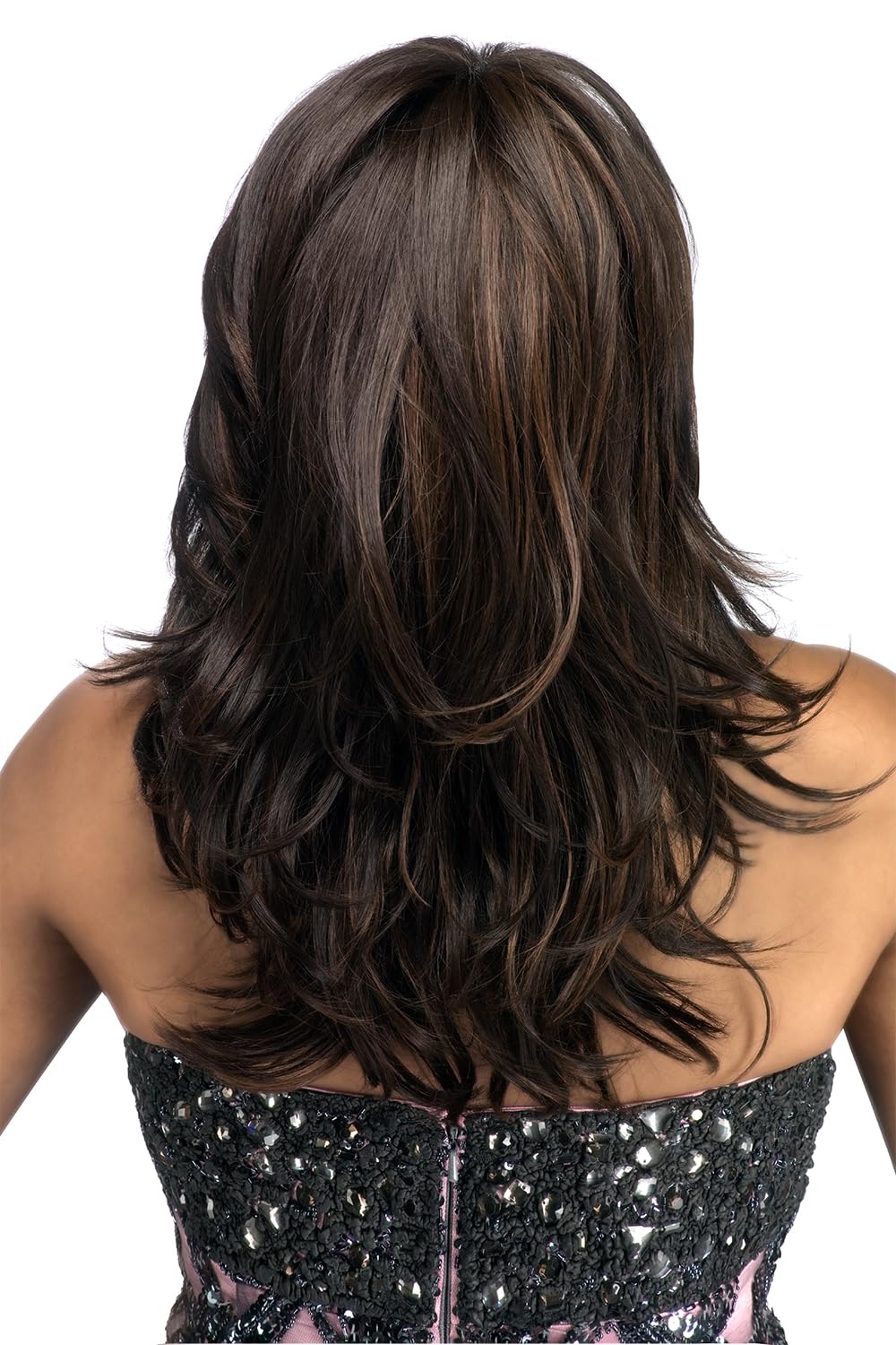 Vivica A. Fox BRIE-V, Futura Synthetic Heat Resistant Fiber, Pure Comfort Cap, Straight Top Style with Layered Loose Curl Flip Full Wig (P4/27/30)