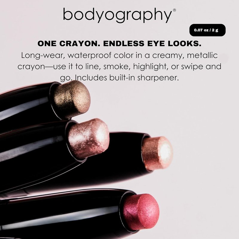 Bodyography Shadow Stylist Crayon - Long-Wear Cream Eyeshadow Stick | Waterproof, Blendable Matte & Shimmer Shades | Aglow Metallic Champagne