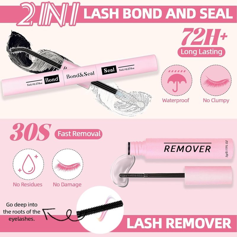 QUKLOGEN DIY Lash Extension Kit 930Pcs D Curl 9-18mm Lash with Lash Bond and Seal,Quick Glue Remover Lash Shampoo Cleansing Brush Headband Wristband Tweezers Eyelash Brush Mini Applicator