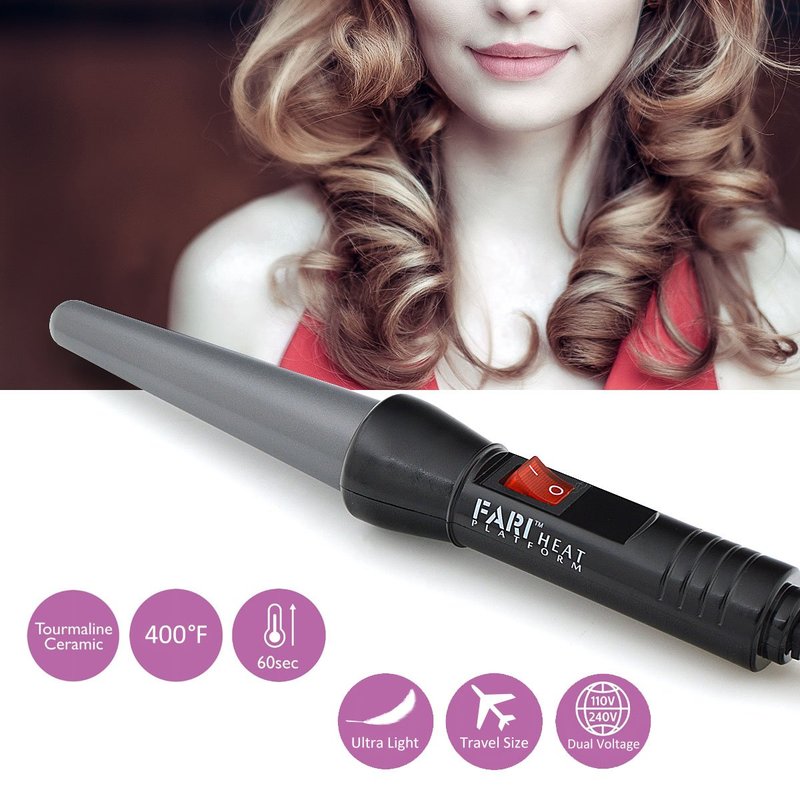 Travel Mini Hair Curling Iron Wand - Ceramic Tourmaline Coating, Dual Voltage | Fast Heating, Black