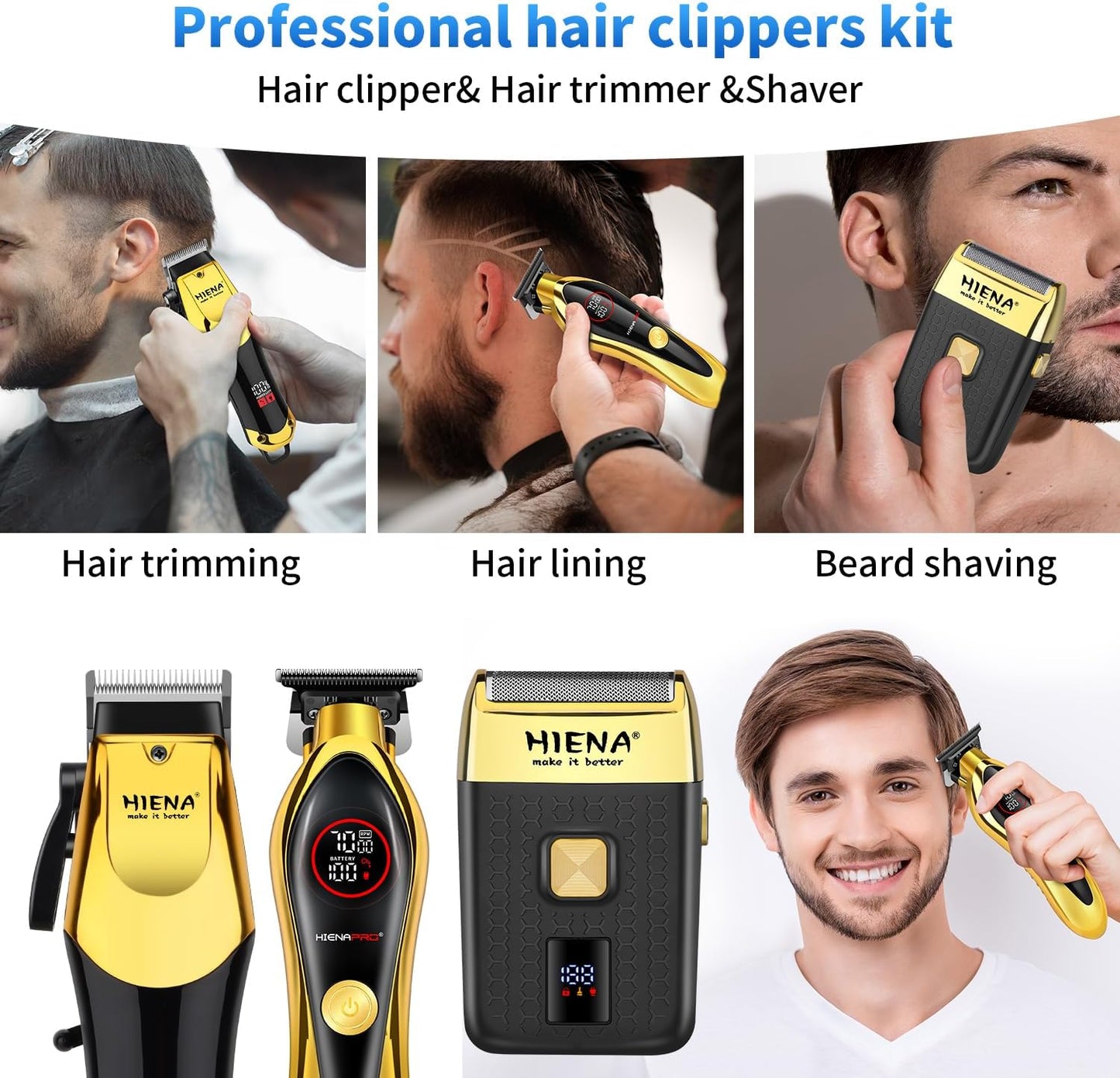 Professional Hair Clippers Set - Cordless USB-C Rechargeable Barber Clippers for Men with LED Display