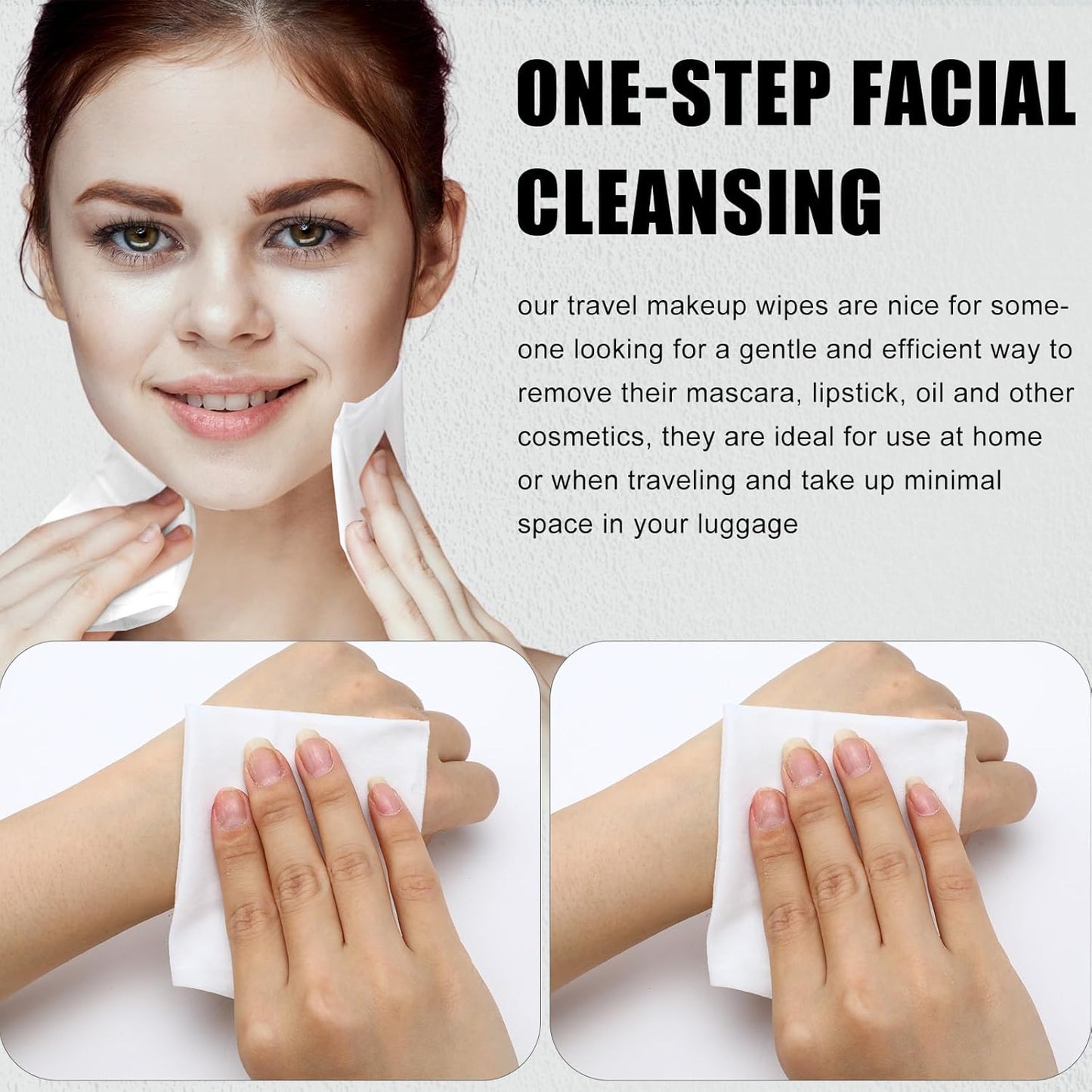 Makeup Remover Wipes - 150 Individually Wrapped Facial Cleansing Pads | Travel-Friendly White Cloths
