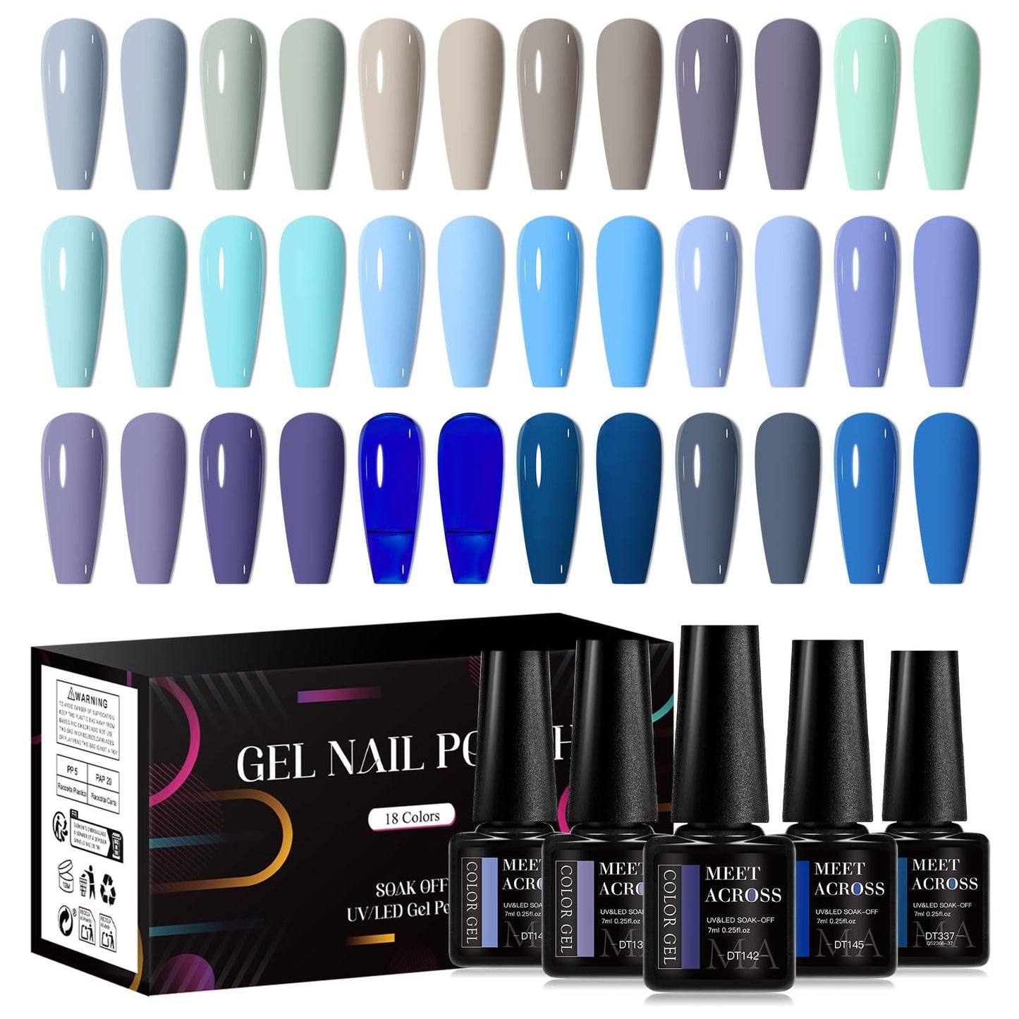 MEET ACROSS 18pcs Gel Nail Polish Set Soak Off UV LED Lamp Gel Nail Polish Kit (SET-3, 18pcs)