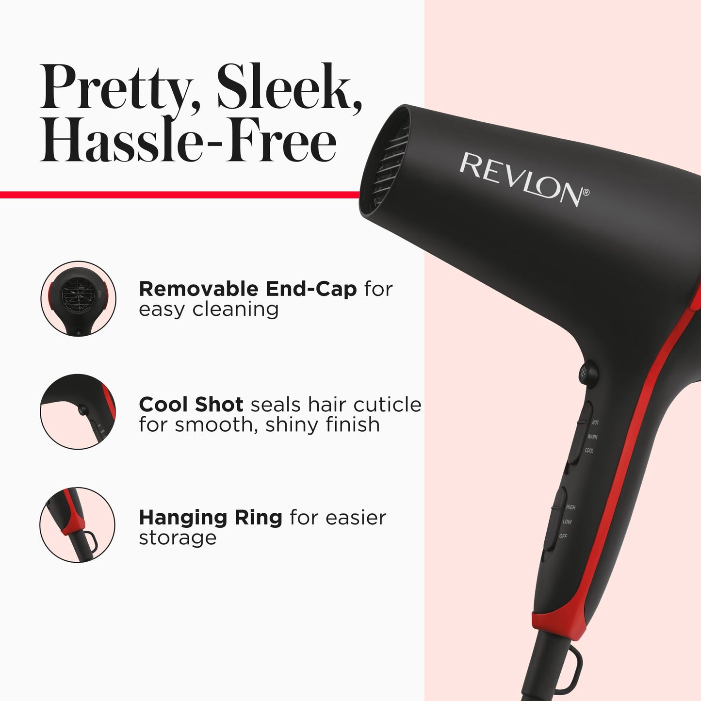 REVLON SmoothStay Hair Dryer with Diffuser, Ionic Ceramic Blow Dryer, Coconut Oil Infused for Frizz Control, Shine and Volume, 1875W Lightweight Dryer with Concentrator for Smooth or Curly Styles