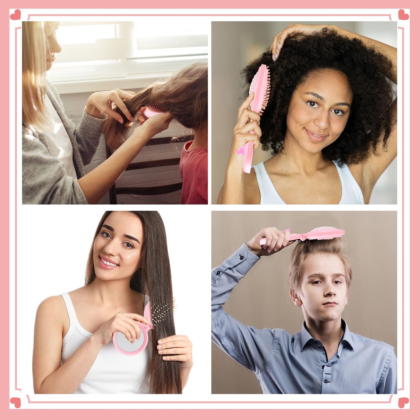 LemonRoad 24 Pack Foldable Travel Mirror Hair Brushes, Mini Mirror Comb, Round Portable Folding Pocket Hairbrush, Compact Small Size Massage Comb, Coquette Bow Party Favor for Women (Pink)