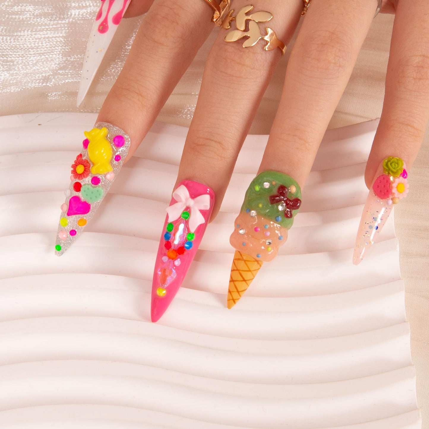 LOVFUL Press on Nails Love Day Exclusive | Handmade with Full Covered Crystals | Reusable Full Cover Nails | Stiletto Mid Length 1.7 in | H154-S
