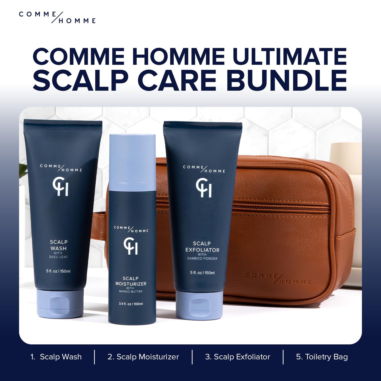 Comme Homme Soothing Scalp Moisturizer for Bald Men | Hydrates, Softens & Slows Regrowth with Aloe, Mango Butter & Capislow | Anti-Itch, Non-Greasy Daily Scalp Care for Bald Heads | 3.4 fl oz/100 ml