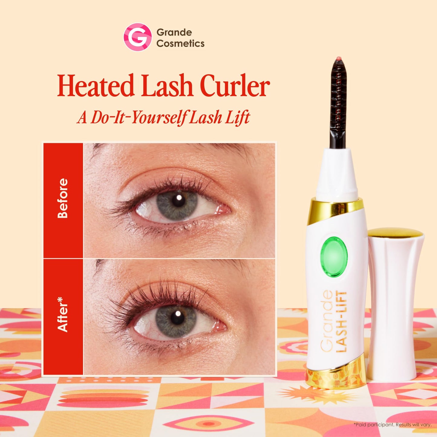 Grande Cosmetics LASH-LIFT Heated Lash Curler - Rechargeable, Travel-Friendly, with 2 Heat Settings - White