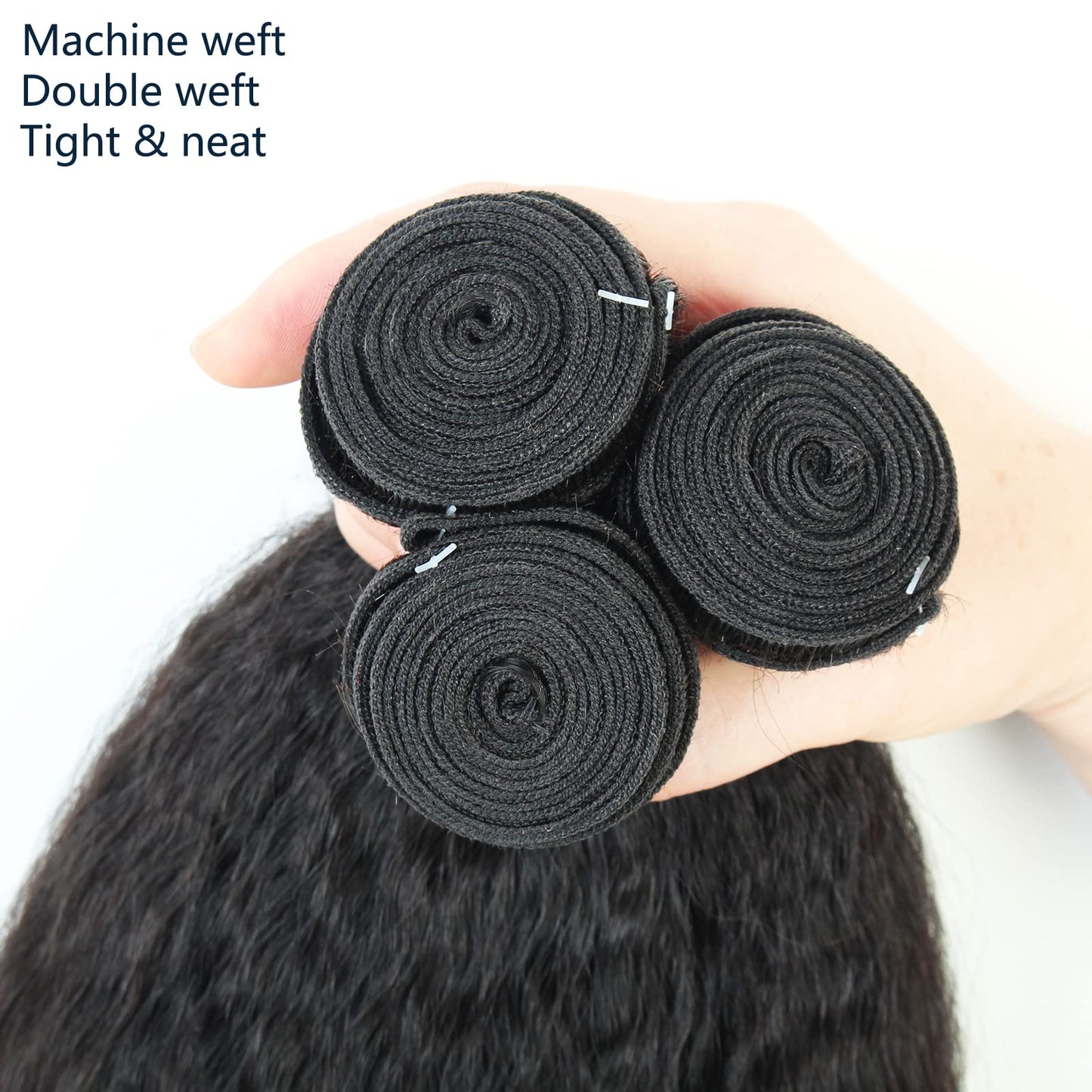 LINYINGYH Kinky-Straight Human Hair 1 Bundle Yaki Straight Bundles 16 inch Brazilian Remy Hair Weave Single Real Unprocessed Virgin Hair One Bundles Natural Color