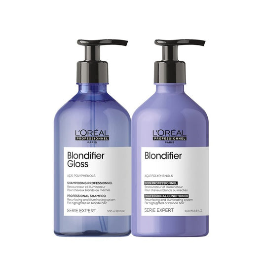 L'Oréal Professionnel Paris Blondifier Clarifying Shampoo & Conditioner Set - Restores Color -Treated Hair, Enhances Shine & Fights Brass, For Blonde or Bleached Hair