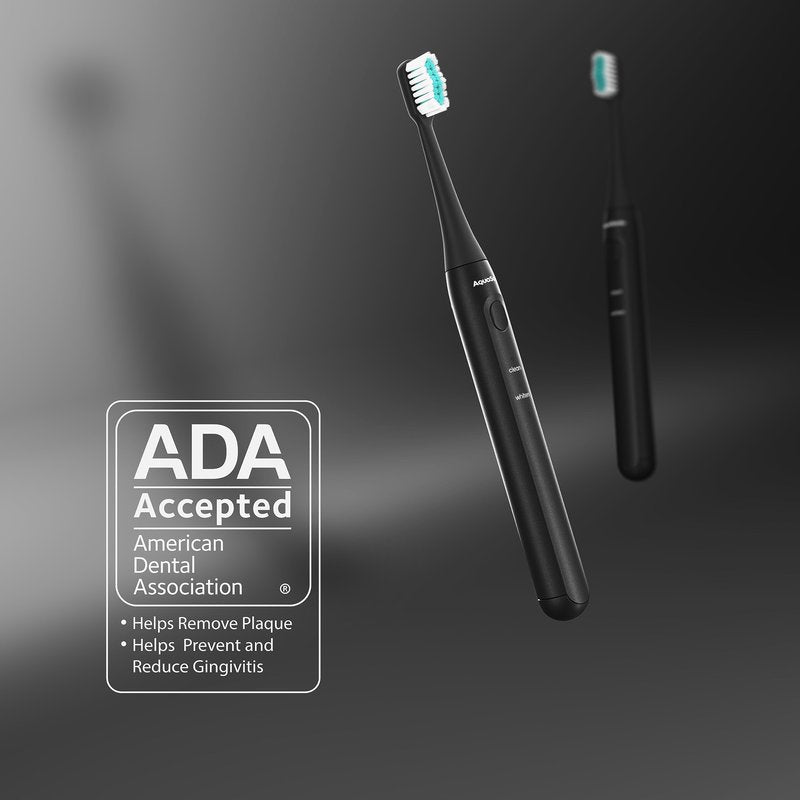 Aquasonic Icon ADA-Accepted Rechargeable Toothbrush | Magnetic Holder & Slim Travel Case | 2 Brushing Modes & Smart Timers | Gentle Micro-Vibrations(Onyx)