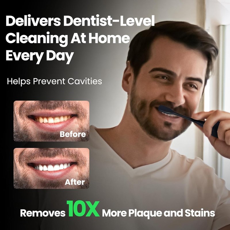 Sonic Electric Toothbrush for Adults - Rechargeable, 5 Modes, 48000VPM Motor | IPX8 Waterproof, 4 Brush Heads, Black