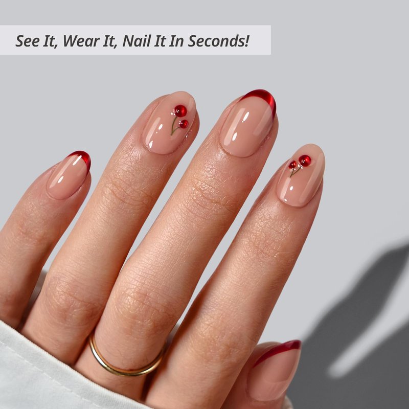 BTArtbox French Tip Press On Nails - Gingerbread Joy, 3D Short Almond Christmas Press On Nails with Glue and Adhesive Tabs for Women in 16 Sizes - 32 Soft Gel Glue On Nails Kit