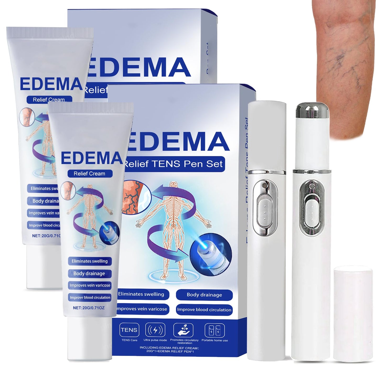 etitek 2 Pack Varicose Veins Treatment for Legs,Varicose Veins Blue Light Therapy Set Fast Soothe Blood Circulation Natural Formula Smooth Skin