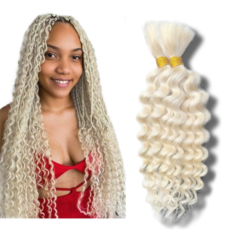 613 Blonde Human Braiding Hair Deep Water Wave Bulk Human Hair for Braiding 16 Inch 100 g 2 Bundle Curly Human Hair for Boho Braids Wet and Wavy Human Hair Extensions No Weft Micro Braiding Hair