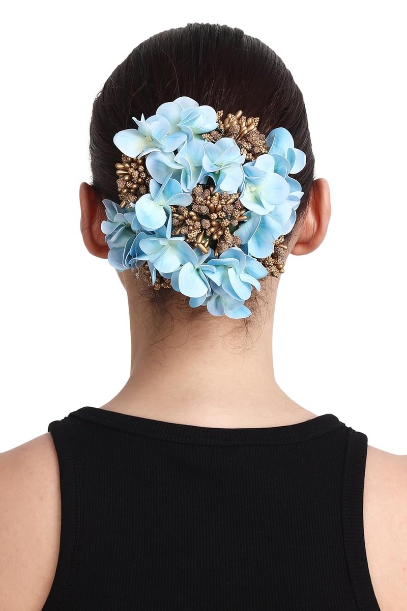 Floral Hair Bun Accessory - Lavender Flowers with Gold Accents | Elegant Blue Design