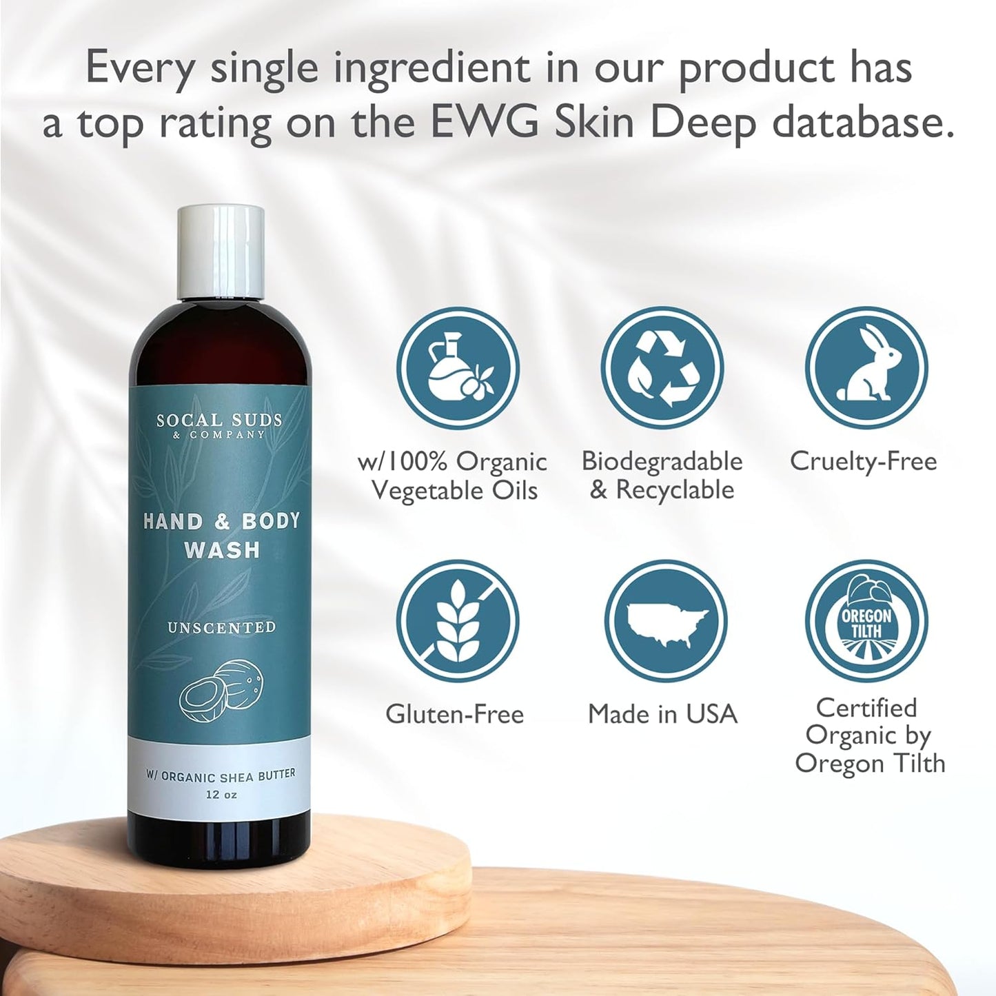 Organic Shea Butter Body Wash - Fragrance-Free Moisturizing Liquid Soap for Sensitive Skin | 12oz
