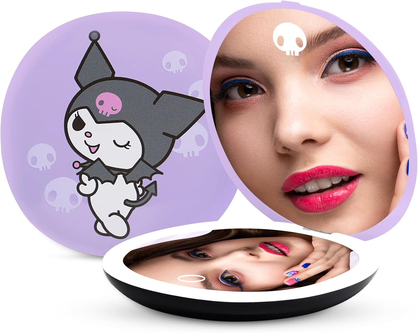 Impressions Vanity Portable Round LED Compact Mirror - 3X Magnification, Adjustable Brightness | Lighted Travel Makeup Mirror