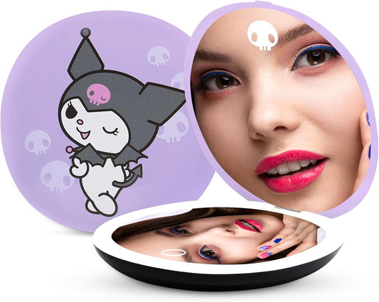 Impressions Vanity Portable Round LED Compact Mirror - 3X Magnification, Adjustable Brightness | Lighted Travel Makeup Mirror
