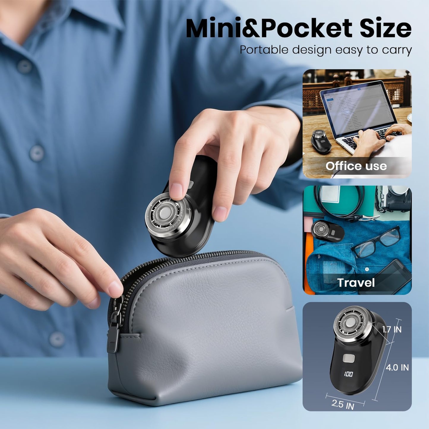 Mini Shaver, Portable Travel Razor for Men