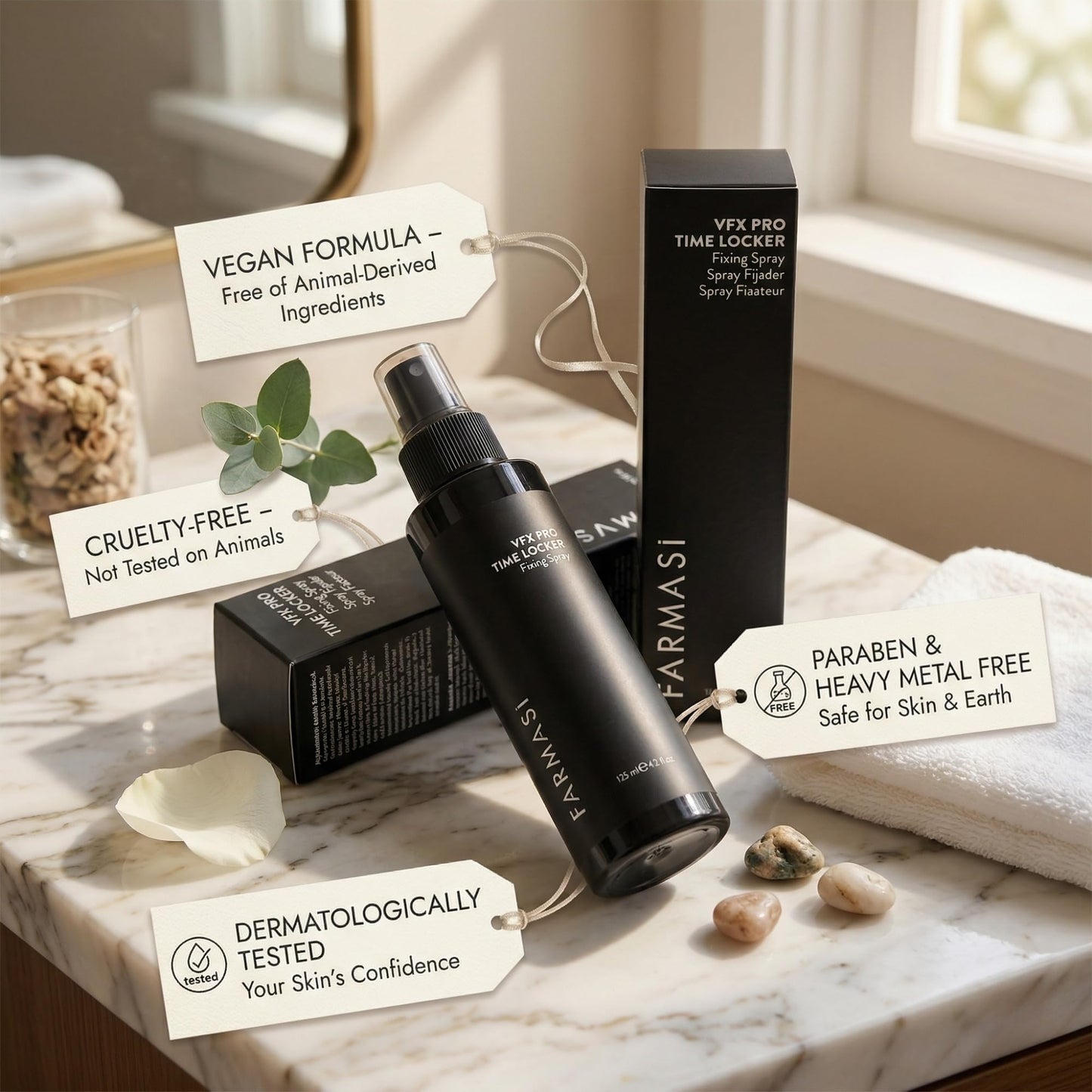 FARMASI Makeup Time Locker, Long-Lasting Makeup Setting Spray, Oil-Free, Lightweight, All-Day Wear Revitalizes, Natural Finish, 4.2 fl. oz / 125 ml