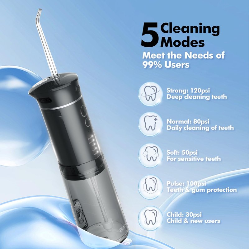 Bezvoi 2 Pack Travel Water Flosser for Teeth Cleaning: Water Dental Pick Set with Elegant Packaging for Couples Friends, 5 Modes & Removable Tank, Waterproof, Portable, for Braces, Gums Care