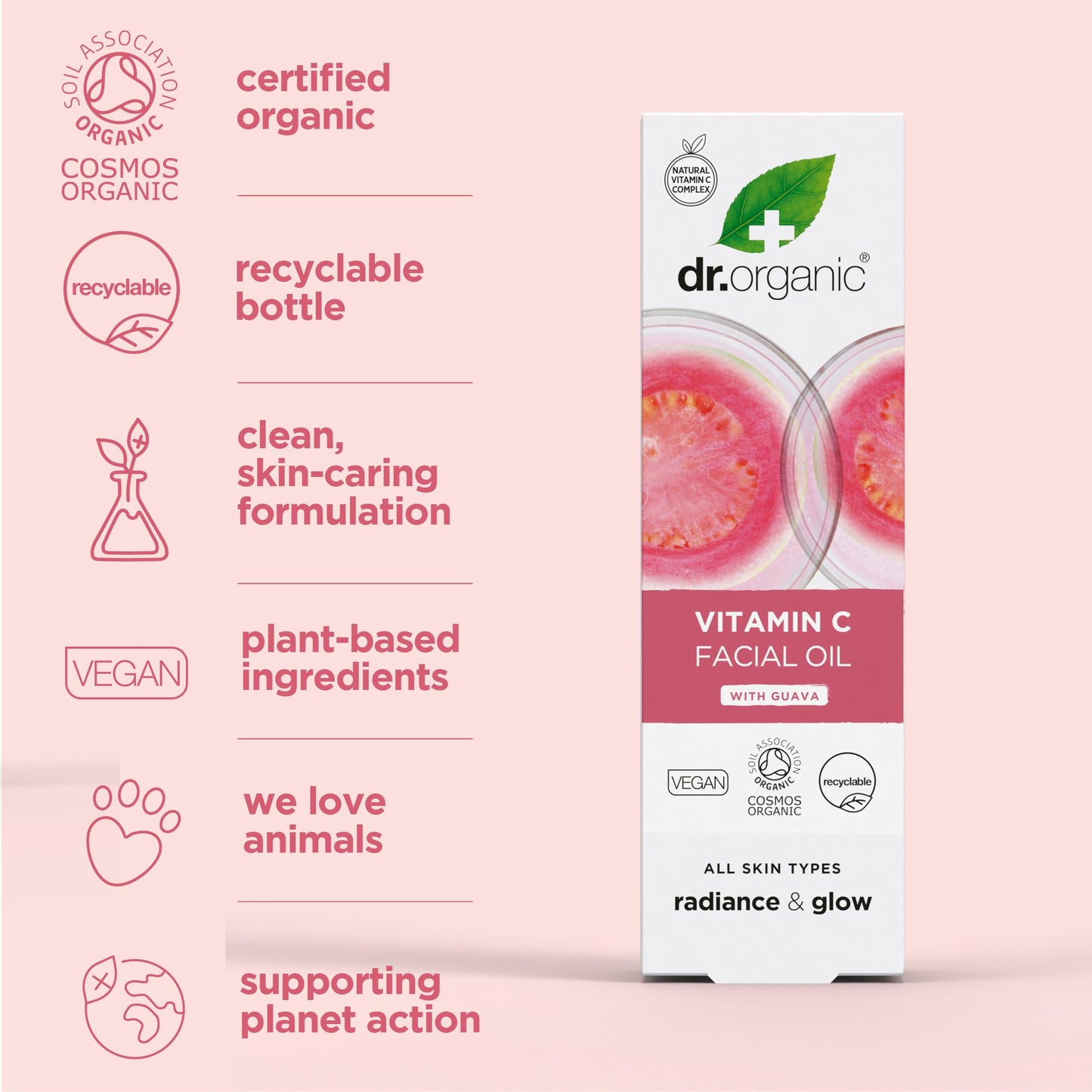 Dr. Organic Guava Vitamin C Moisture Boosting Oil | Hydrating & Brightening for Dull, Dehydrated Skin, With Tropical Guava Extract, 100% Natural Origin, Vegan, 30 mL / 1 fl oz