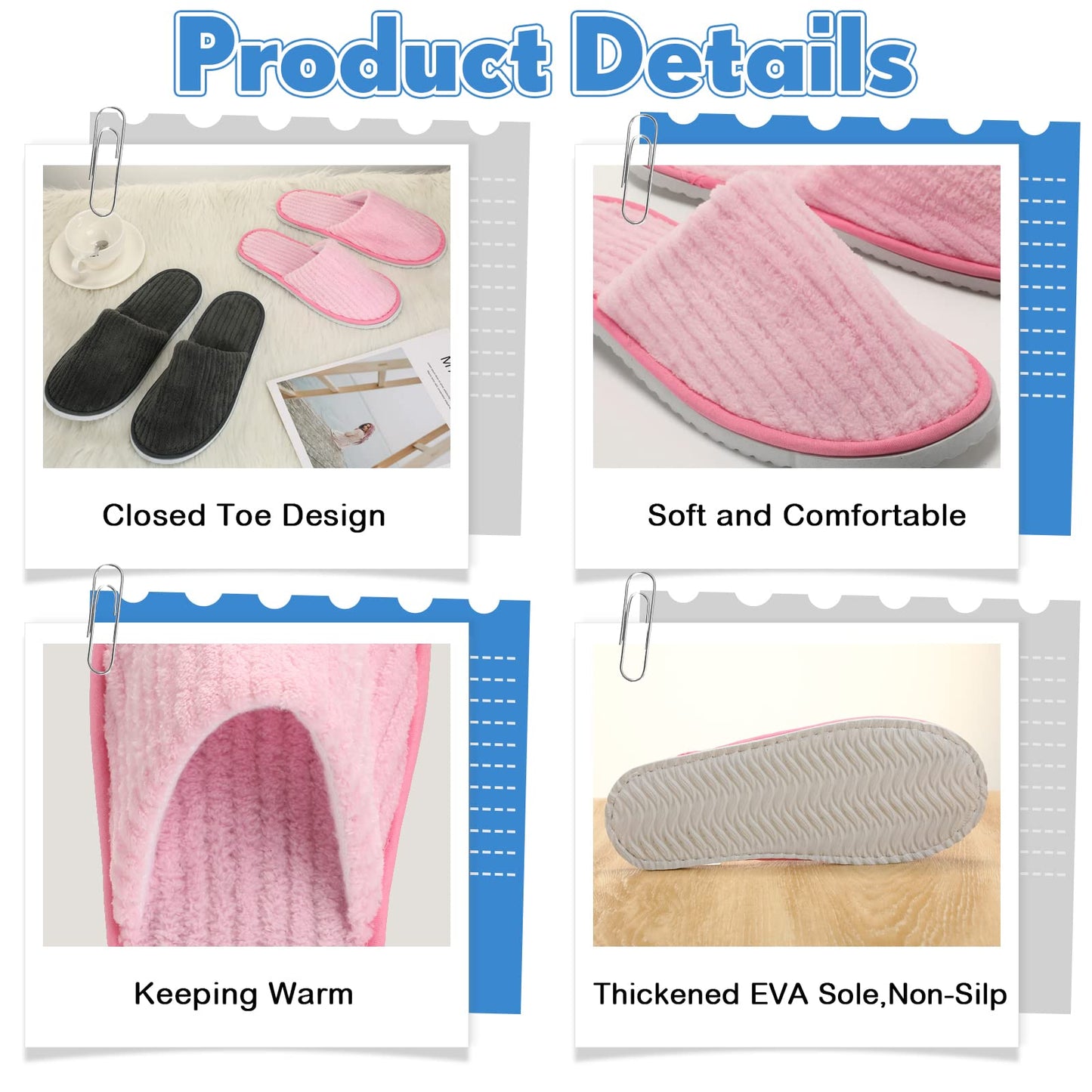 Zhehao 10 Pairs House Slipper for Guest Disposable Slippers Bulk for Travel Non Slip Washable Reusable Women Men Soft Cotton Spa Hotel House Slipper for Wedding Party Home Indoor(Pink, Gray)