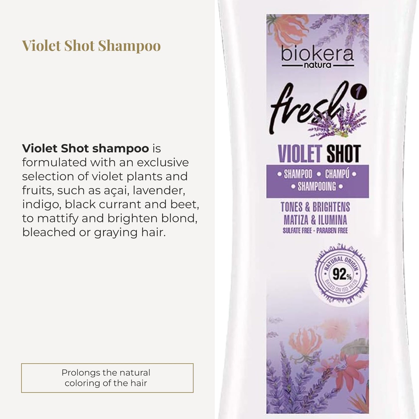 SALERM - Purple Shampoo for Blonde, Gray, Highlighted, or Bleached Hair - Biokera Fresh Violet - 300 ml - Violet Shampoo - Tones and Brightens - Maintains Color - Sulfate-Free and Paraben-Free