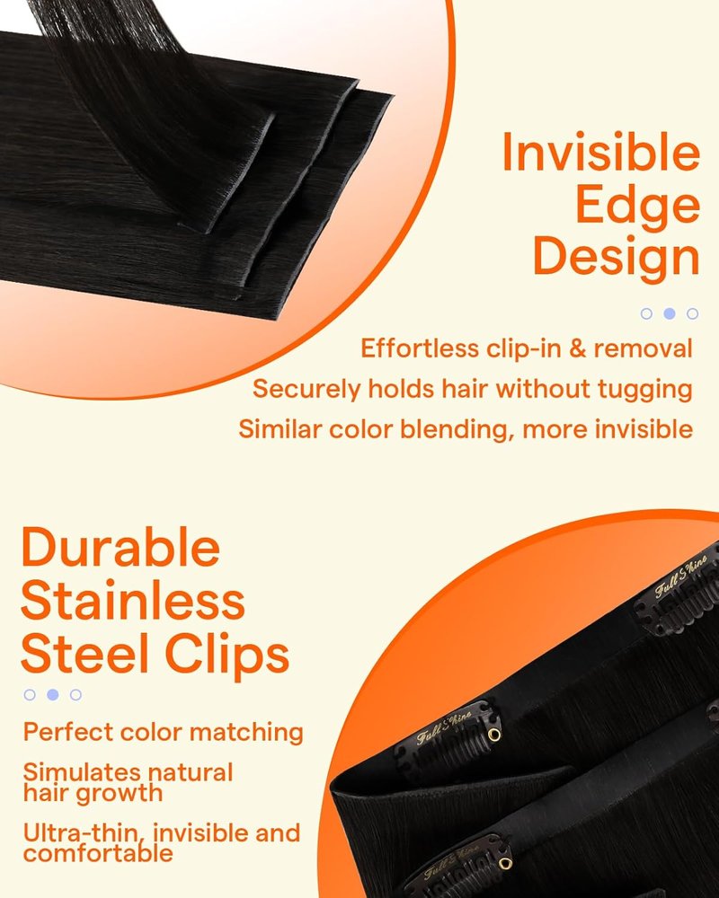 Invisi Edge Clip-In Hair Extensions - Jet Black Seamless Remy Human Hair, 16 Inch, 120g, 6 Pcs