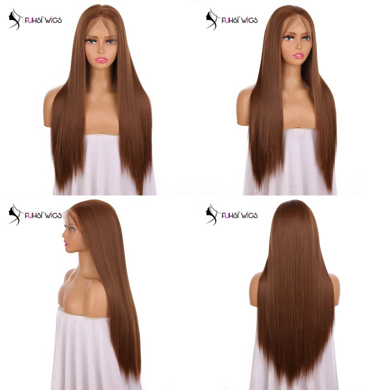 FUHSI 13×6 Dark Brown Wigs Synthetic Hair Real Natural Wig For Women – Soft & Smooth, Tangle-Free Straight Lace Front Wig,Elastic Straps, For Perfect Fit 250D 22"