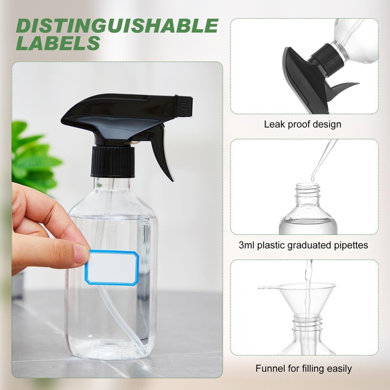 LOYIM 9 Pack 10oz/300ml Plastic Spray Bottle Bulk for Plant Small Spray Bottle Fine Mist Water Sprayer Upgraded Adjustable Nozzle Refillable Empty Containers for Cleaning, Hair, Cooking(Clear)