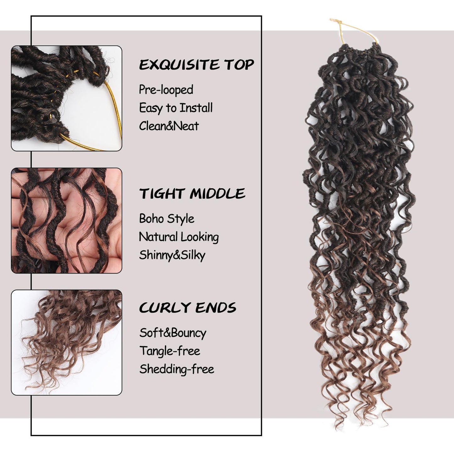 Vemet Goddess Locs Crochet Hair 24 Inch 9 Packs Synthetic Faux Locs Crochet Hair, River Locs Hair Extensions Style Pre looped Crochet with Curly Ends