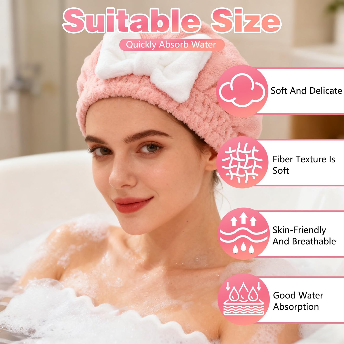 ploreatu Microfiber Hair Drying Caps, Christmas Absorbent Hair Towel Wrap for Women Wet Hair Quick-Drying Hair Towels, Soft Bow Tie Wet Hair Towel Wrap for Party Favors Goody Bag Filler (4 PCS)