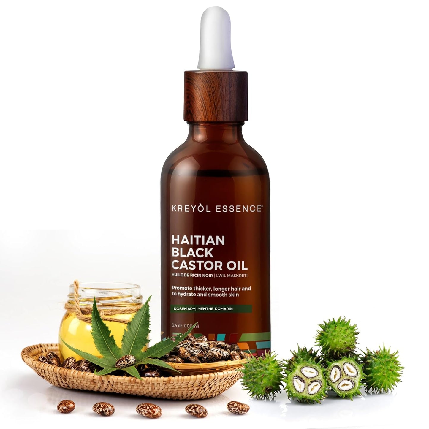 Haitian Black Castor Oil - Cold Pressed for Skin & Hair | Hexane Free, Natural Humectant | 3.4 Fl Oz - Rosemary Peppermint